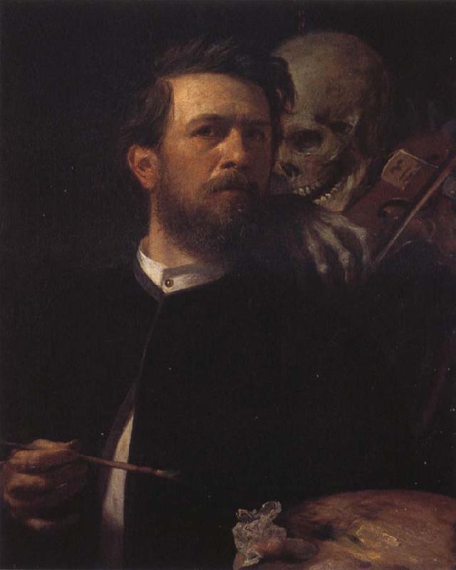 Arnold Bucklin Self-Portrait iwh Death Playing the Violin Sweden oil painting art